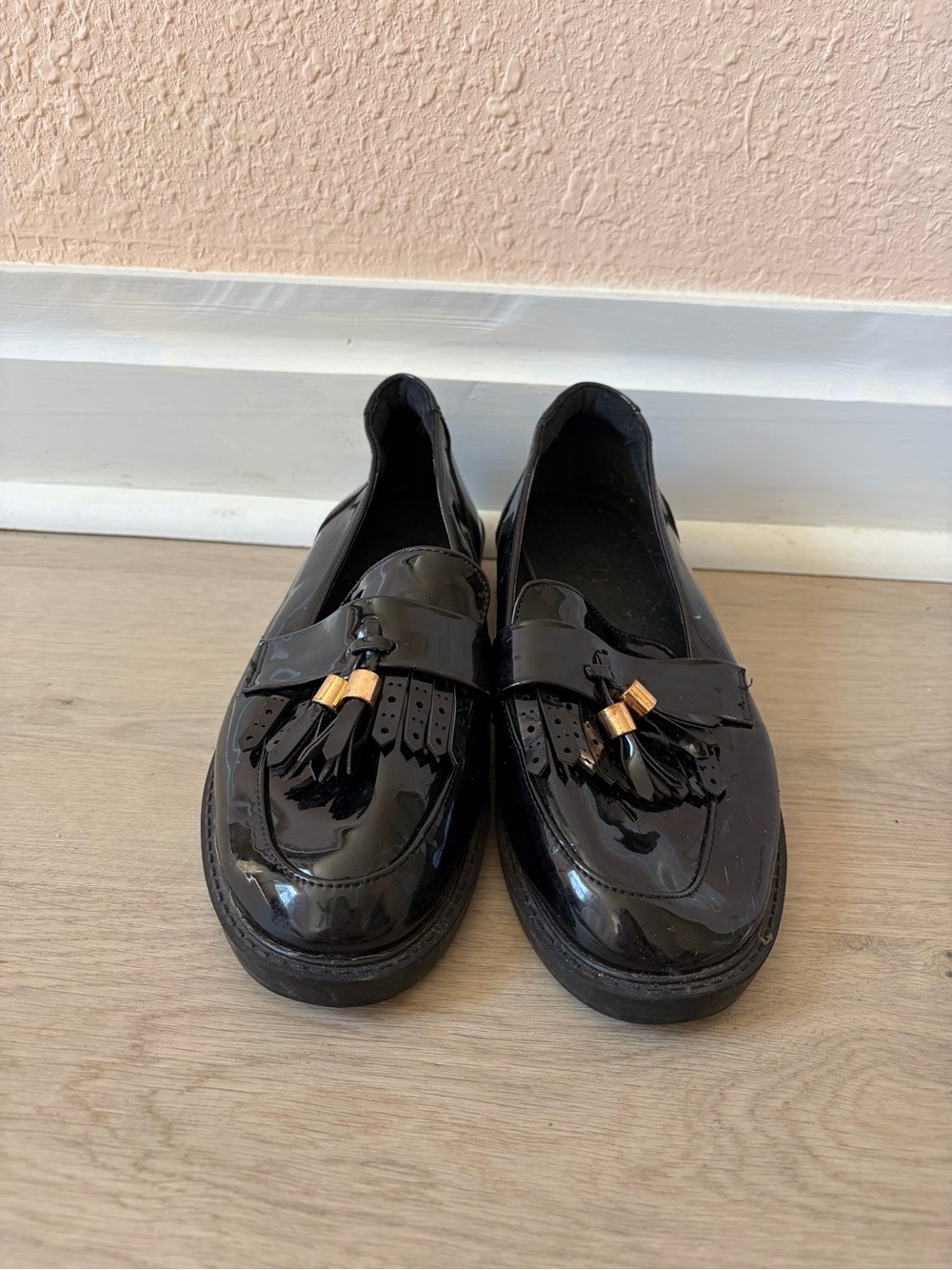 Patent Leather Tassel Loafers in Black